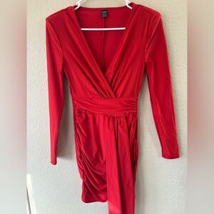 SHEIN Vibrant Red Long Sleeve Dress